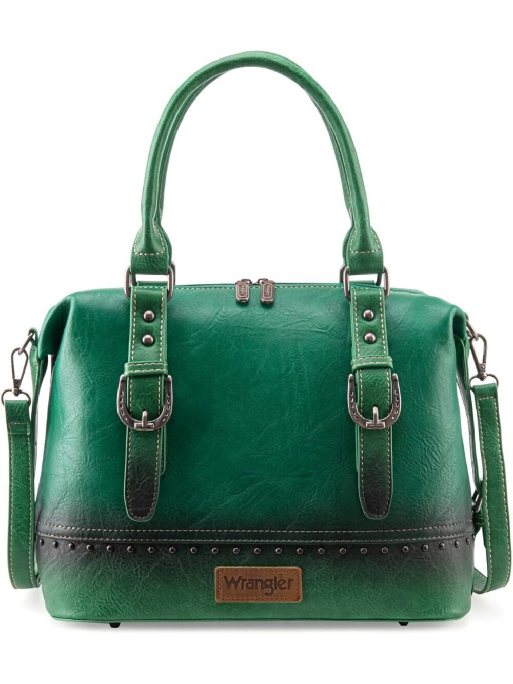 Women's Green Vegan Leather Zipper Top Handle Hobo Shoulder Satchel Handbag